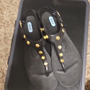 CROCS Black and Gold Studded Sandals